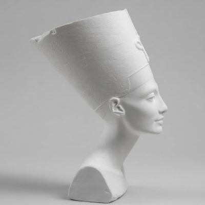 Reproducción del busto de Nefertiti impresa en 3D con alto nivel de detalle en escultura del Antiguo Egipto