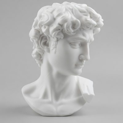 Reproducción del busto de David de Miguel Ángel impresa en 3D con alto nivel de detalle en escultura renacentista