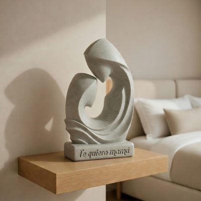 Figura decorativa madre e hijo para Día de la Madre con base personalizable impresa en 3D en PLA efecto piedra